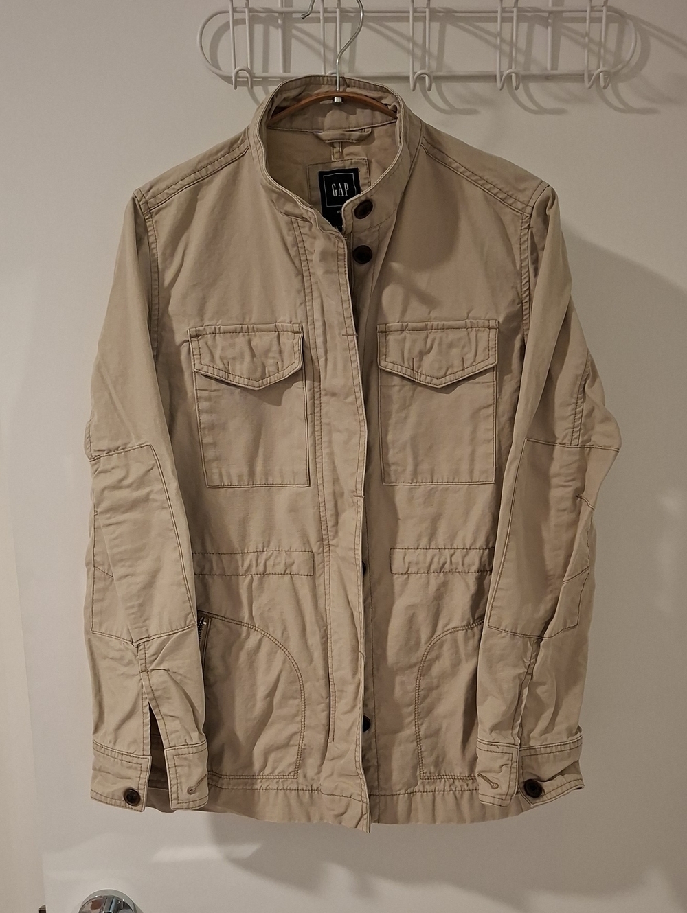 GAP Tan/Khaki Field/Military Collarless Cargo Pocket Flack Jacket (Size XS)